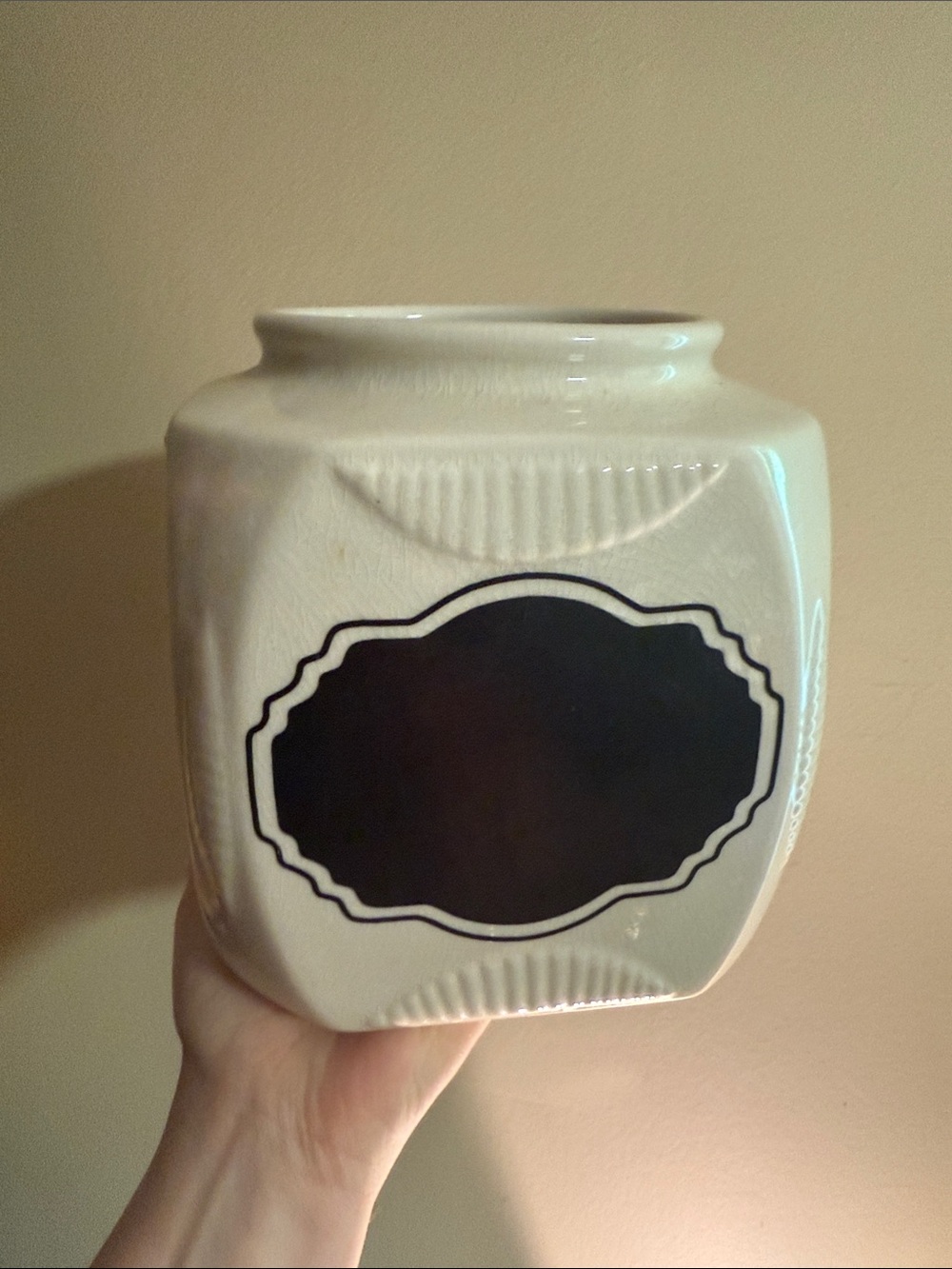 Home Essentials White Ceramic Jar with Black Chalkboard Label